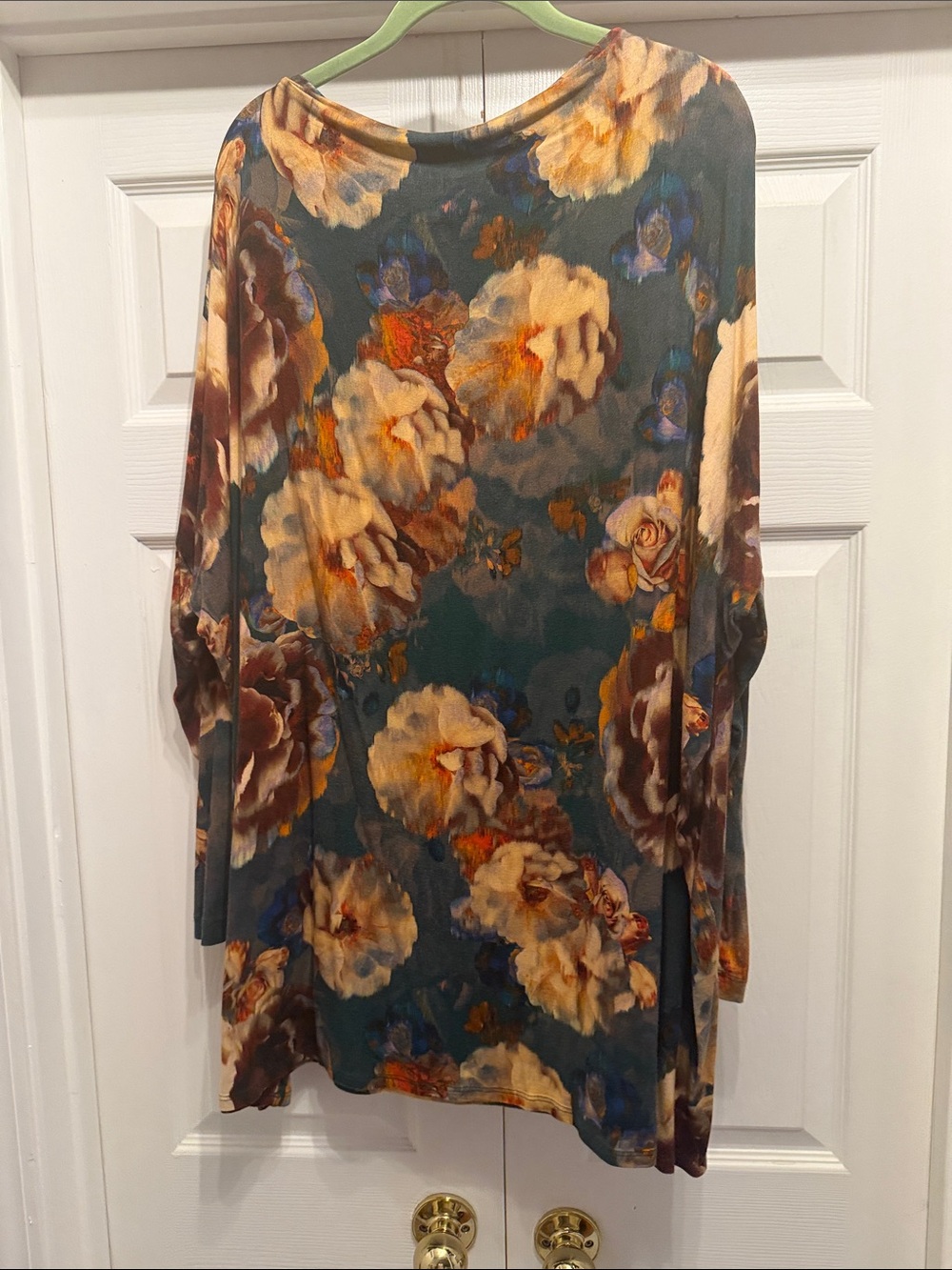 bryn Walker Teal Floral Draped Cowl Long Sleeve Top - Picture 5 of 9